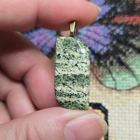 Zebra Jasper Pendant – Striped Green Shimmer Stone