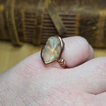 Raw Oregon Sunstone Crystal Ring Sz 7.5 in Hammered Copper