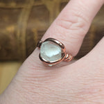 Aquamarine Crystal Ring sz 9 – Raw Termination in Forged Copper