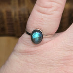 Blue Flash Labradorite Ring sz 9 - Hammered Sterling Silver