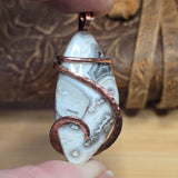 Crazy Lace Agate Pendant – Earthy Neutrals + Scenic Bands in Copper