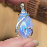 White Plume Agate Pendant – Sterling Silver + Rainbow Aurora Opal - Rock Your World 