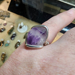 Double Terminated Hourglass Amethyst Crystal Ring in Sterling Silver Sz 8.5