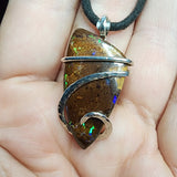 Australian Boulder Opal Pendant in Sterling Silver - Large Abstract