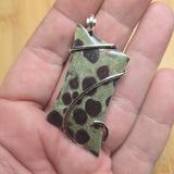 Green and Brown Cone Pine Forest Oolite Limestone Polka Dot Pendant in Sterling Silver