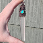 Aurora Opal Copper Wand Wire Wrap Pendant – Large 5" Quartz Crystal for Ritual, Healing or Display