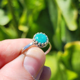 Natural Turquoise Ring sz 9.25 – Hammered Sterling Silver Bright Blue-Green