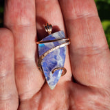 White Plume Agate + Purple-Blue Aurora Opal Pendant – 14kt Rose Gold Fill Tension Set
