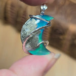 Marcasite Plume Agate Moon Pendant – Sterling Silver + Green Aurora Opal