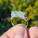 Raw Aquamarine Crystal Ring in Sterling Silver Sz 10.25