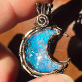 Marcasite Agate + Aurora Opal Moon Pendant – Frost Moon in Copper