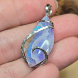 White Plume Agate Pendant – Sterling Silver + Rainbow Aurora Opal - Rock Your World 