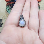 Dainty Rose Cut Rainbow Moonstone Antiqued Sterling Silver Pendant