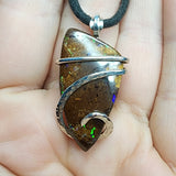 Australian Boulder Opal Pendant in Sterling Silver - Large Abstract