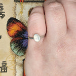 Oval Blue Glow Rainbow Moonstone Ring in Sterling Silver Ring Sz 8.75