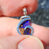 Boulder Opal Pendant Sterling Silver - Indigo Base with Blue + Violet Fire