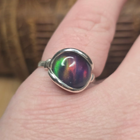 Aurora Opal Ring sz 8.5 – Lab-Grown Doublet in Sterling Silver