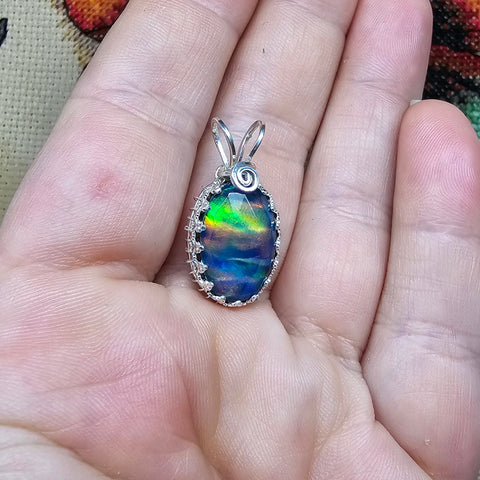 Oregon Northern Lights Manmade Aurora Opal Pendant in Sterling Silver