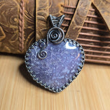 Purple Heart Shape Double-sided Grape Agate Pendant Necklace - Sterling Silver