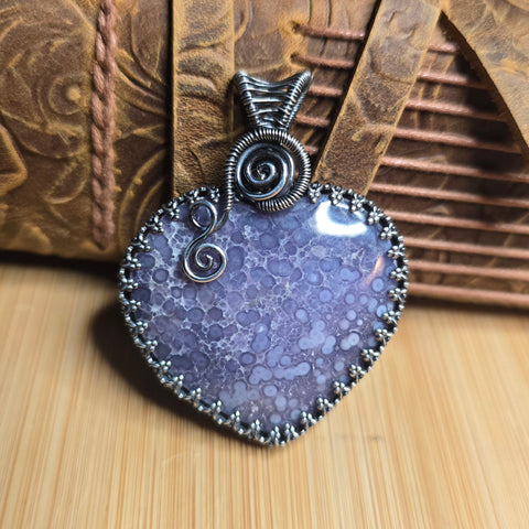 Purple Heart Shape Double-sided Grape Agate Pendant Necklace - Sterling Silver