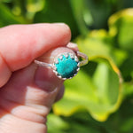 Natural Turquoise Ring sz 9.25 – Hammered Sterling Silver Bright Blue-Green