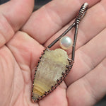 Crazy Lace Agate Pendant Real Pearl - Copper Wire Wrap