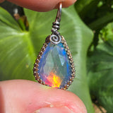 Double Sided Faceted Fiery Aurora Opal Pendant In Antiqued Sterling Silver - Rock Your World 