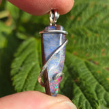 Boulder Opal Pendant Rainbow Fire - Hammered Sterling Silver