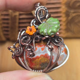 Moroccan Seam Agate Pumpkin Pendant - Copper Wire Wrap Setting