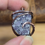 Raw Amethyst Druzy Crystal Pendant - Hammered Copper Wrap