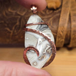 Crazy Lace Agate Pendant – Earthy Neutrals + Scenic Bands in Copper
