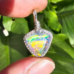 Double Sided Faceted Rainbow Aurora Opal Pendant In Sterling Silver