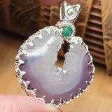 Purple Banded Agate Geode Pendant – Sterling Silver with Emerald Accent - Rock Your World 
