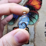 Carved Blue Aquamarine Leaf Wire Wrapped Pendant in 14kt Rose Gold Fill