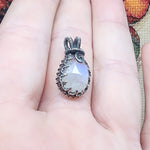 Dainty Rose Cut Rainbow Moonstone Antiqued Sterling Silver Pendant