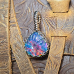 Aurora Opal Pendant Carved Flower Rainbow Flash - Sterling Silver Gold Fill