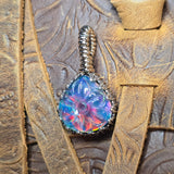 Aurora Opal Pendant Carved Flower Rainbow Flash - Sterling Silver Gold Fill