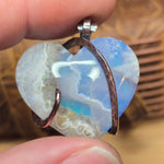 Sky Plume Agate Heart + Aurora Opal Pendant – Recycled Copper