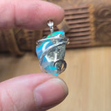 Teal Blue Marcasite Agate with Aurora Opal – Sterling Silver Pendant