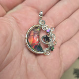 Aurora Opal Crescent Moon and Stars Pendant with Hematite Stars – Sterling Silver