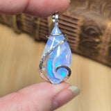 White Plume Agate Pendant – Sterling Silver + Rainbow Aurora Opal - Rock Your World 
