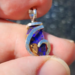 Boulder Opal Pendant Sterling Silver - Indigo Base with Blue + Violet Fire