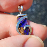 Boulder Opal Pendant Sterling Silver - Indigo Base with Blue + Violet Fire