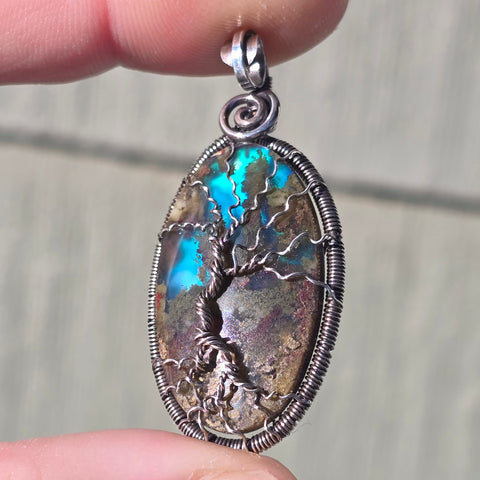 Tree of Life Pendant – Aurora Opal + Moss Agate Doublet in Sterling Silver