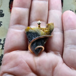 Raw Edge Metallic Oregon Bumblebee Marcasite Plume Agate Pendant in 14kt Yellow Gold Fill