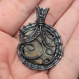 Gemshell Spiral Fossil Pendant - Agate + Quartz in Sterling
