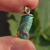 Bright Blue-Green Turquoise Pendant – Sterling Silver Forged Embrace