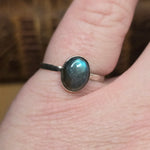 Blue Flash Labradorite Ring sz 9 - Hammered Sterling Silver