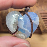 Sky Plume Agate Heart + Aurora Opal Pendant – Recycled Copper