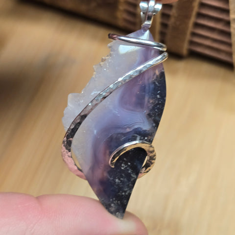 Purple Red Agate Crystal Pendant – Sterling Silver One-of-a-Kind
